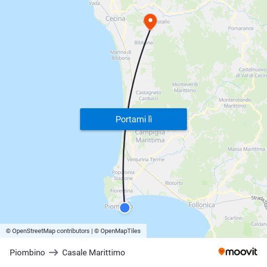 Piombino to Casale Marittimo map