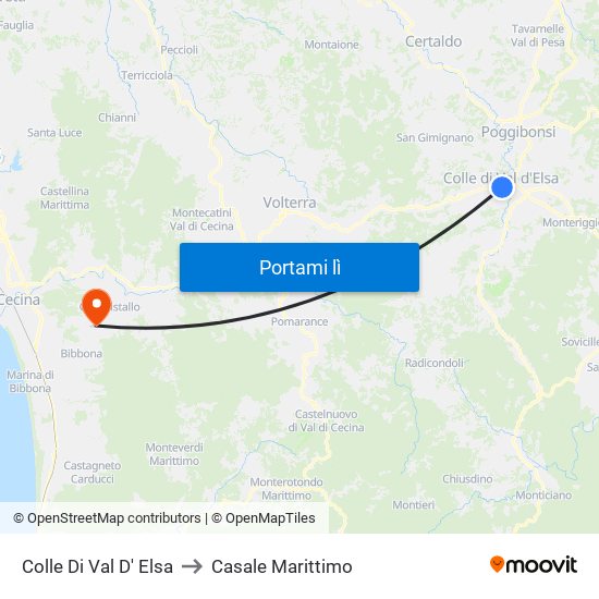 Colle Di Val D' Elsa to Casale Marittimo map