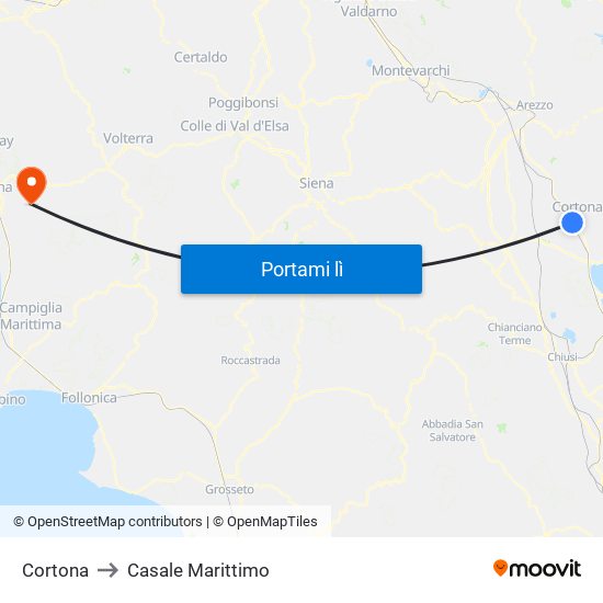 Cortona to Casale Marittimo map