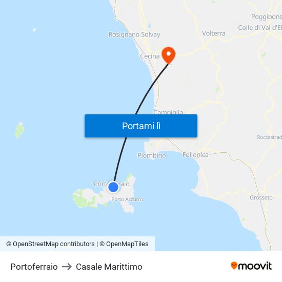 Portoferraio to Casale Marittimo map