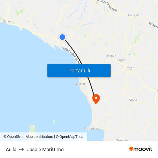 Aulla to Casale Marittimo map