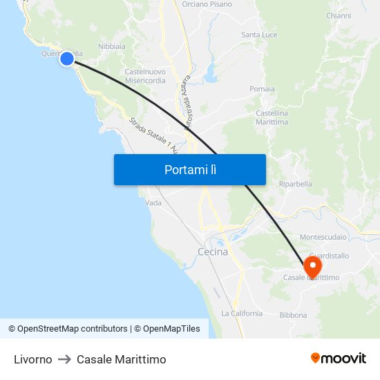 Livorno to Casale Marittimo map