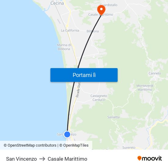 San Vincenzo to Casale Marittimo map