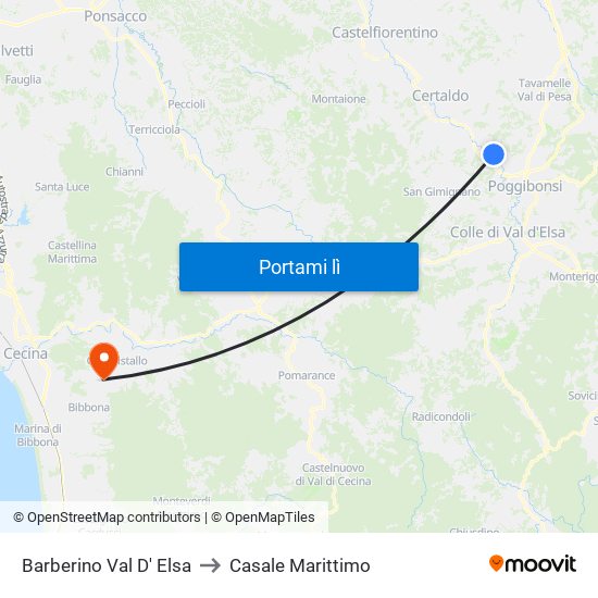 Barberino Val D' Elsa to Casale Marittimo map
