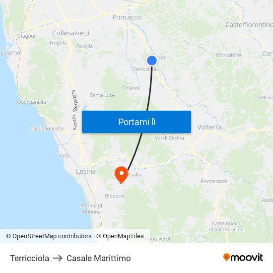 Terricciola to Casale Marittimo map