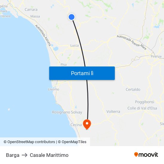 Barga to Casale Marittimo map