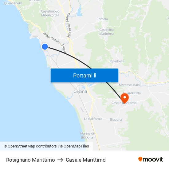 Rosignano Marittimo to Casale Marittimo map