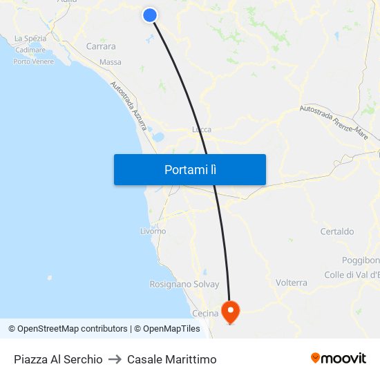 Piazza Al Serchio to Casale Marittimo map