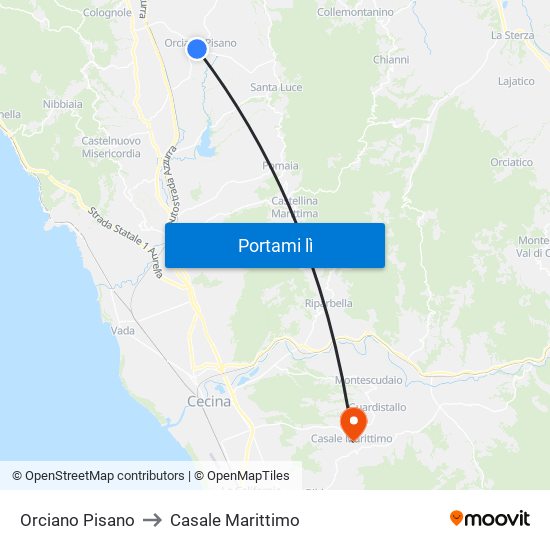 Orciano Pisano to Casale Marittimo map