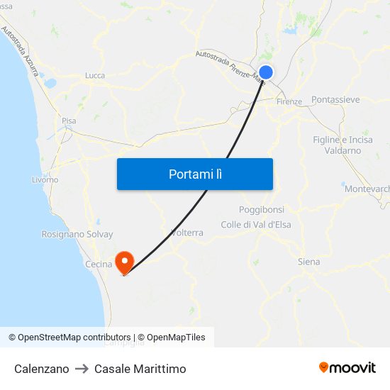 Calenzano to Casale Marittimo map