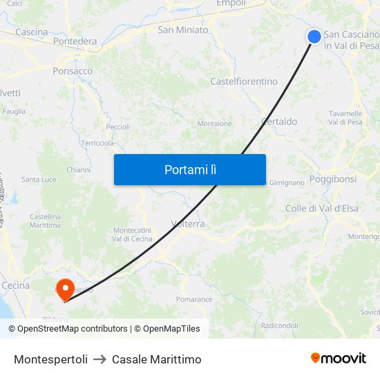 Montespertoli to Casale Marittimo map