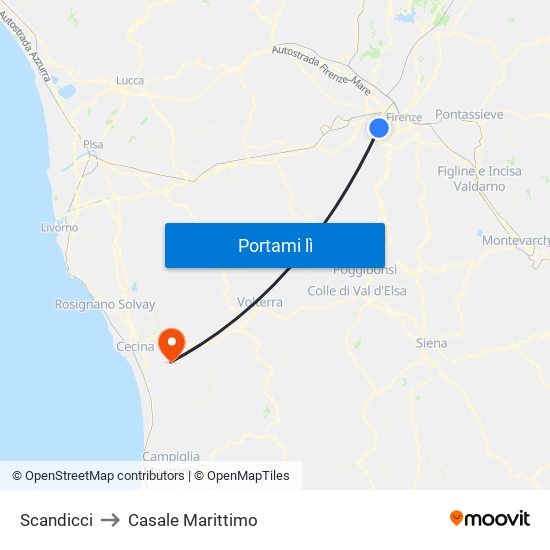 Scandicci to Casale Marittimo map