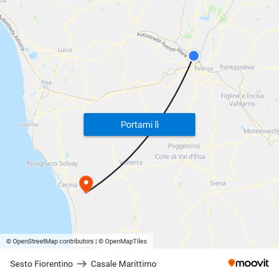 Sesto Fiorentino to Casale Marittimo map