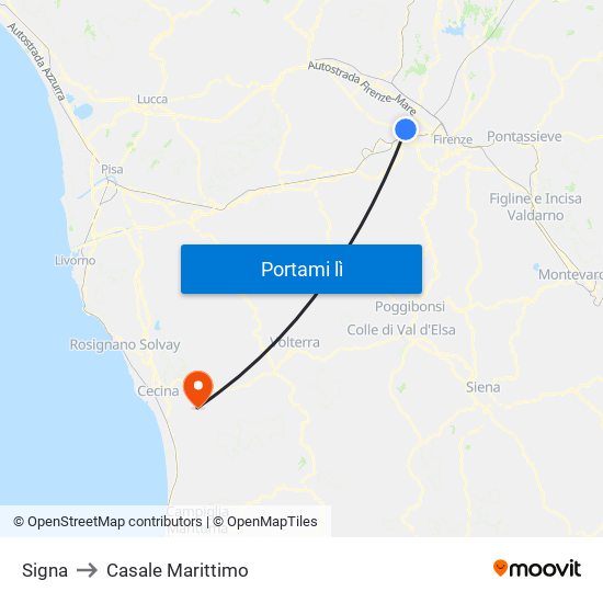 Signa to Casale Marittimo map