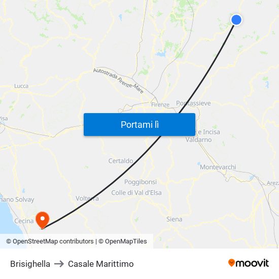 Brisighella to Casale Marittimo map