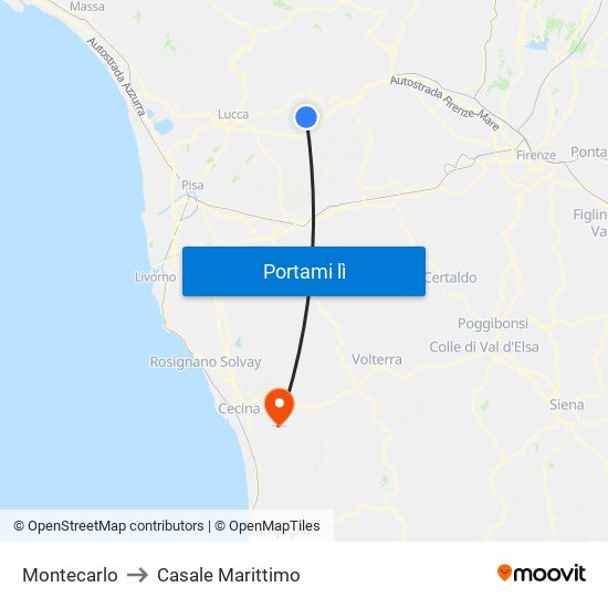 Montecarlo to Casale Marittimo map