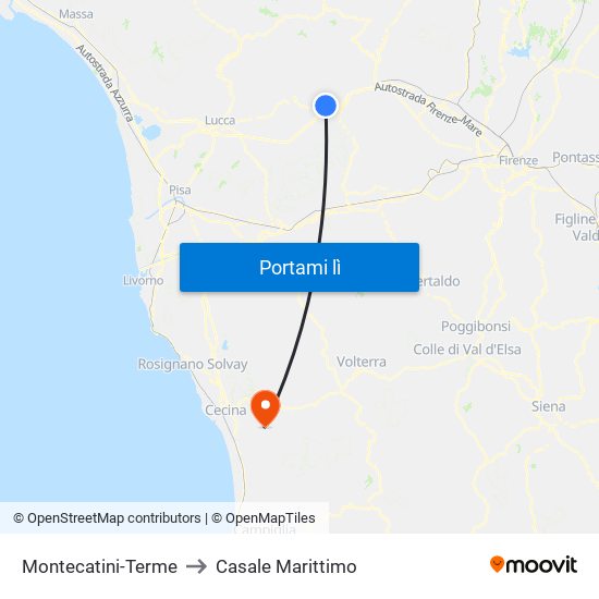 Montecatini-Terme to Casale Marittimo map