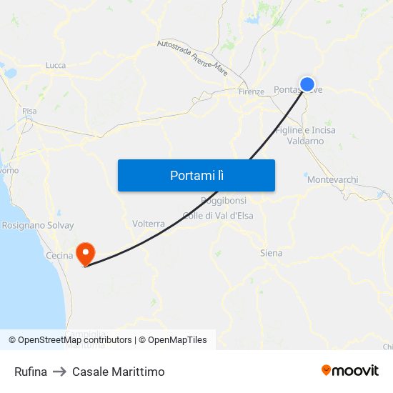 Rufina to Casale Marittimo map