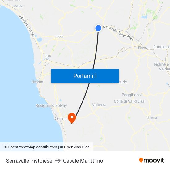 Serravalle Pistoiese to Casale Marittimo map