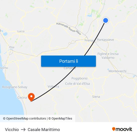 Vicchio to Casale Marittimo map