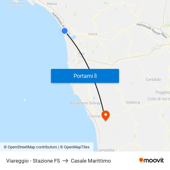 Viareggio Stazione FS to Casale Marittimo map