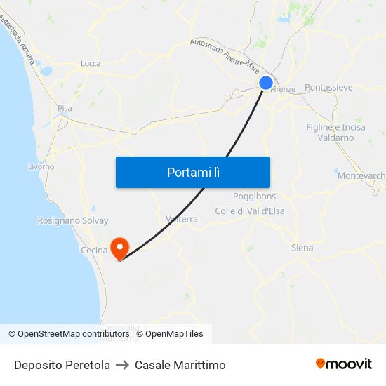 Deposito Peretola to Casale Marittimo map