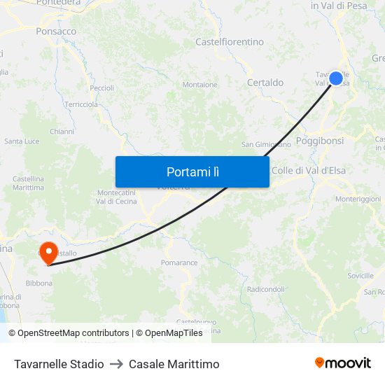 Tavarnelle Stadio to Casale Marittimo map