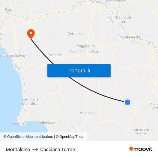 Montalcino to Casciana Terme map