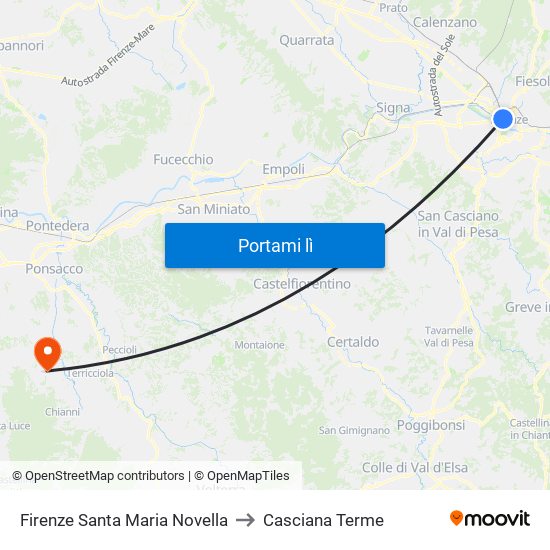 Firenze Santa Maria Novella to Casciana Terme map