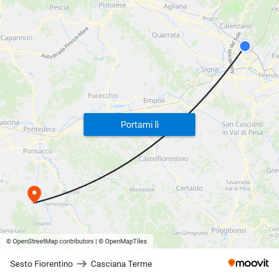 Sesto Fiorentino to Casciana Terme map