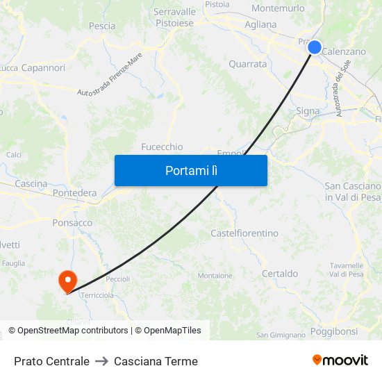 Prato Centrale to Casciana Terme map