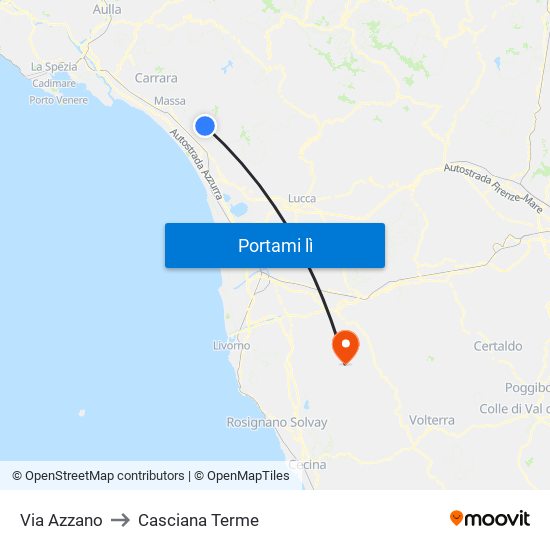 Via Azzano to Casciana Terme map