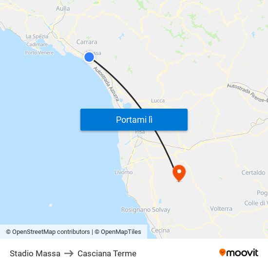 Stadio Massa to Casciana Terme map