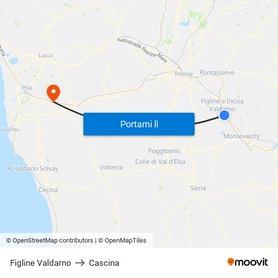 Figline Valdarno to Cascina map