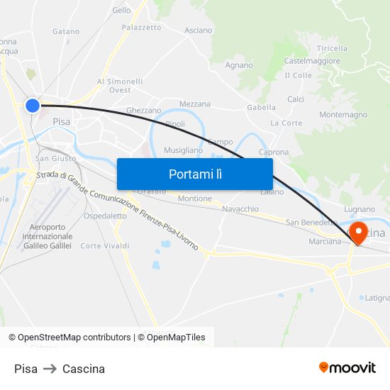 Pisa to Cascina map