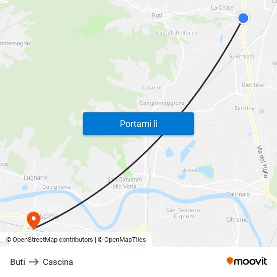 Buti to Cascina map