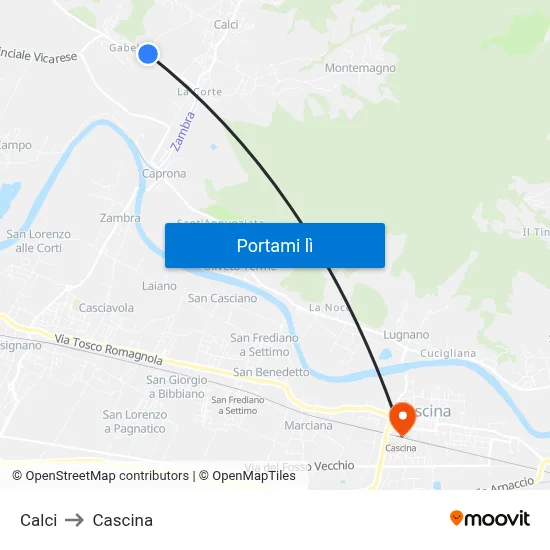 Calci to Cascina map