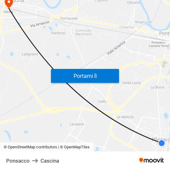 Ponsacco to Cascina map