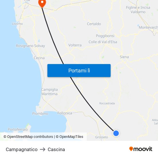 Campagnatico to Cascina map