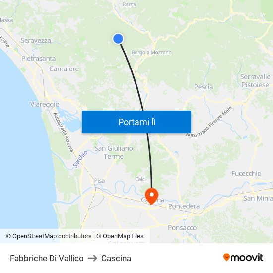 Fabbriche Di Vallico to Cascina map