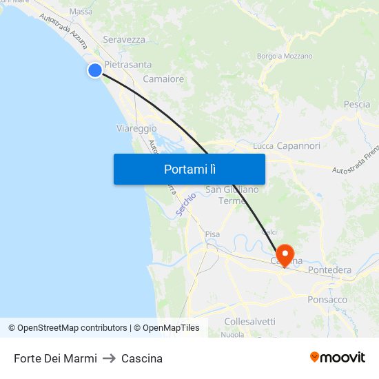 Forte Dei Marmi to Cascina map