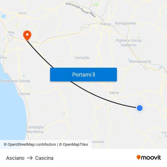 Asciano to Cascina map