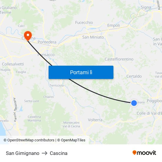 San Gimignano to Cascina map