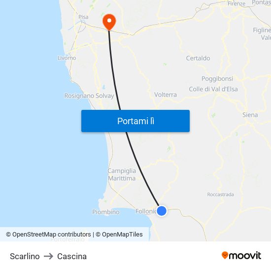 Scarlino to Cascina map
