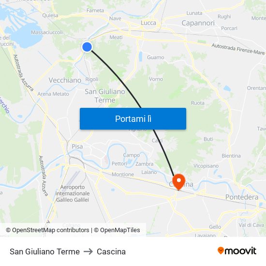 San Giuliano Terme to Cascina map