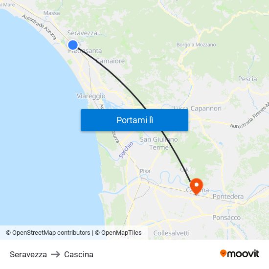 Seravezza to Cascina map