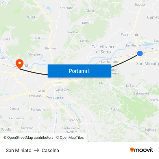 San Miniato to Cascina map