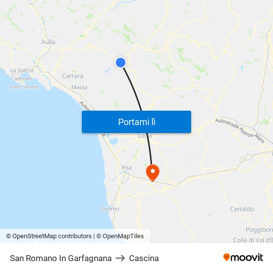 San Romano In Garfagnana to Cascina map