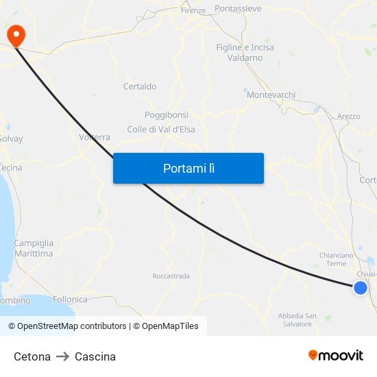 Cetona to Cascina map