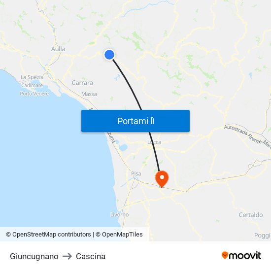 Giuncugnano to Cascina map